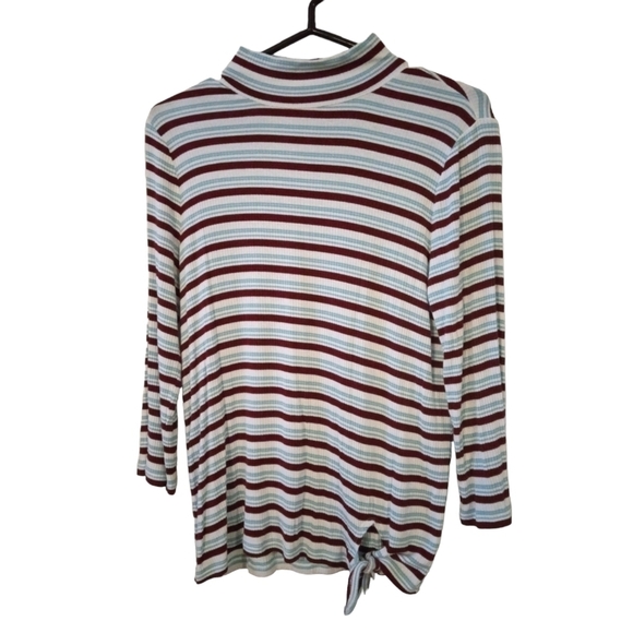 2/$25 St.John's Bay Mock Neck LS Tees Striped Tie Side Soft Layering 90's Y2K M - Picture 7 of 11